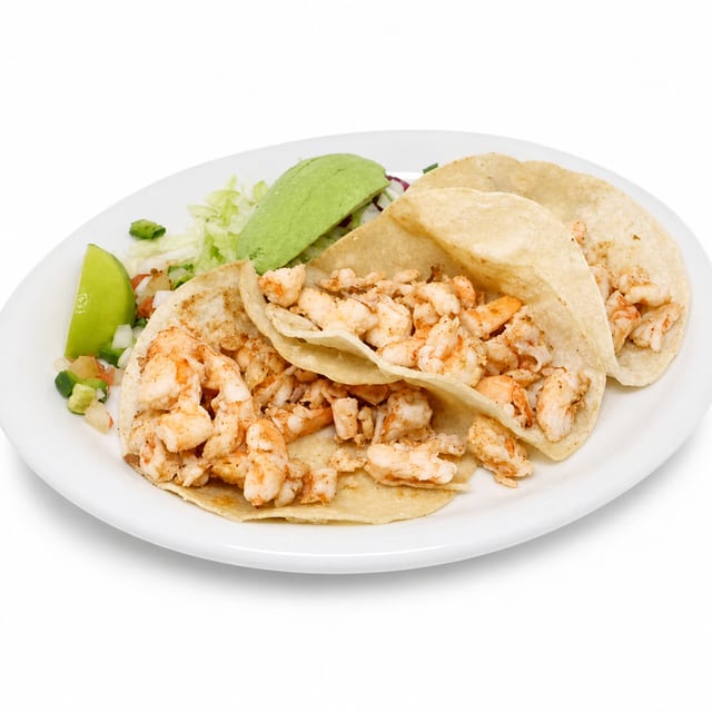 Tacos de Camaron (3) (shrimp).
